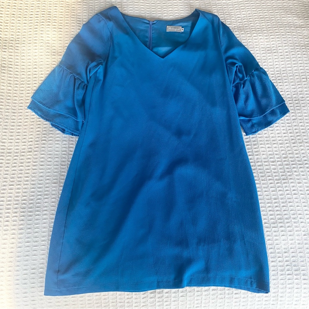 Belongsci blue ruffle sleeve dress size Medium